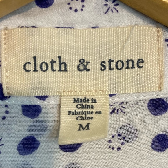 ANTHROPOLOGIE X CLOTH & STONE GAUZY NAVY POLKA DOT BUTTON DOWN SHIRT - Picture 3 of 6